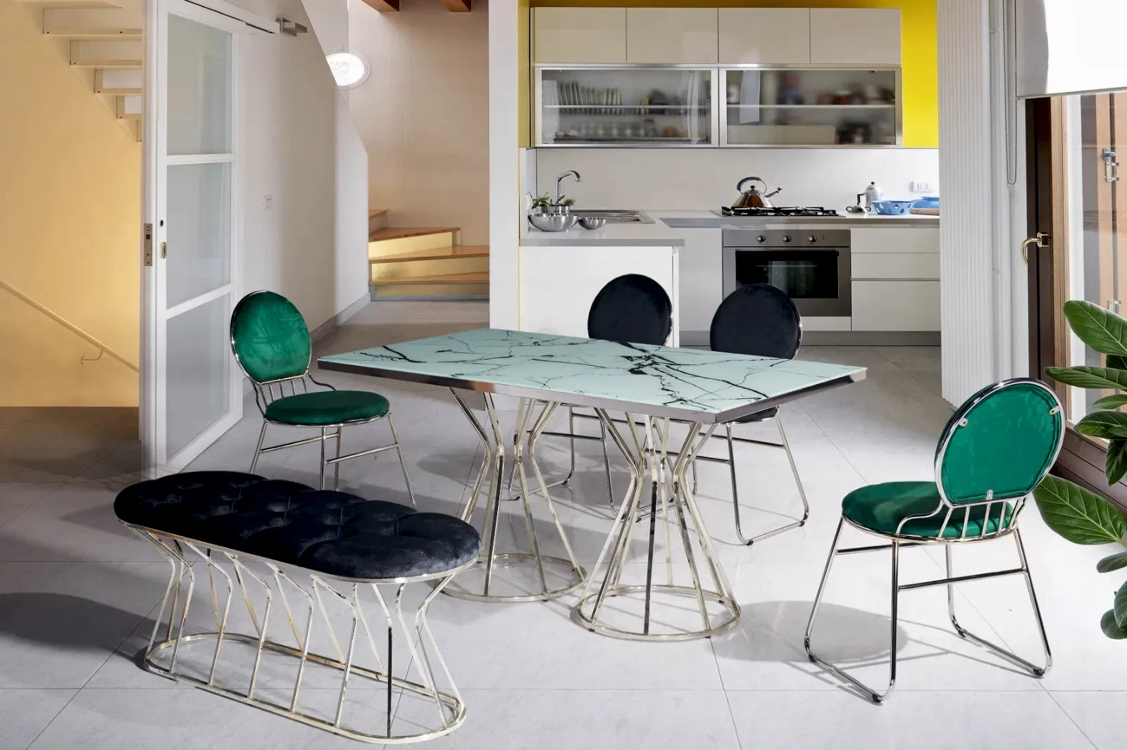 Sofia Krom Beyaz Masa Sandalye Takımı